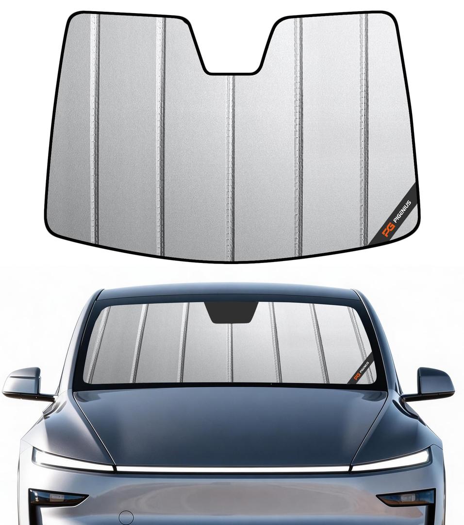 Pigenius Windshield Sun Shade for Tesla Model Y 2025-2026 New Body Style, Front Window Sunshade - Safeguard