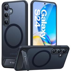 TORRAS Strong Magnetic & Seamless Stand for Samsung Galaxy S24 Case for MagSafe, 12FT Mil-Grade Drop Protection, Adjustable Kickstand for Samsung Galaxy S24 Case, Translucent Back/Black Edge