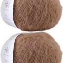 Lerchiyar Snowbaby Wool Acrylic Blend Long Pile Yarn,(Worsted) Warm and Luxurious Fuzzy Yarn for Knitting and Crocheting DIY Hats Scarves Sweaters, 2 * 3.52oz/100g 207yds(04Coffeeand Lavender Purple)