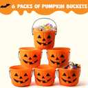 JOYIN 6PCS Halloween Trick or Treat Pumpkin Bucket, Jack O Lantern Candy Basket and Buckets for Trick or Treating, Orange Halloween Pails with Handle for Kids Party Favors Supplies Props
