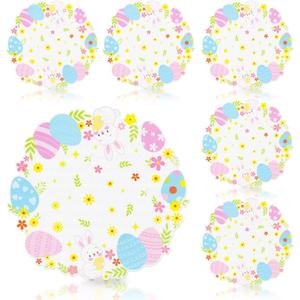 Round Easter Placemats Set of 6, 13.5" x 13.5" Easter Egg Bunny Rabbit Place Mats Flower Floral Doily Linen Seasonal Spring Table Decor for Home Party Kitchen Dining Tableware Decorations