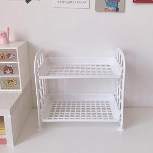2-Tier Foldable Desktop Shelf, Stackable Organizer for Cosmetics, Stationery, Kitchen & Bathroom Storage, Space-Saving Double Layer Rack