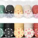 Poker Chips Set - Numbered 1/2/5/10/20, 100 Piece with Holder, Mini Chips for Blackjack, Texas Hold'em, Travel & Parties