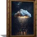 Vintage Gold Framed Moody Cloud Wall Art, Golden Glowing Rain Cloud Painting Canvas Prints, Modern Starry Sky Landscape Picture Wall Decor, Funny Academic Artwork for Living Room Bedroom 11"LX9"W