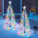 Dynaming 2 Pack Solar Spiral Christmas Trees with Multicolor Lights, 26" Outdoor Light Up Xmas Pathway Markers with Stake, Auto On/Off & Waterproof Lights for Winter Patio Yard Walkway Driveway Decor