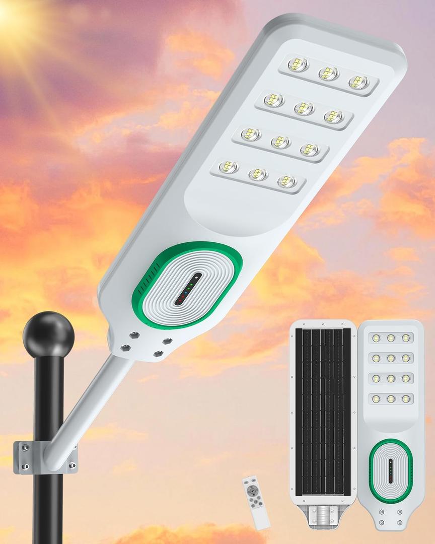 AIKVSXER L-10000W Solar Street Lights Outdoor Waterproof, Bright Heavy Duty Dusk to Dawn Parking Lot Lights, Large LED Street Light Solar Powered with Motion Sensor for Outside,Yard,Driveway, 1 Pack (White)