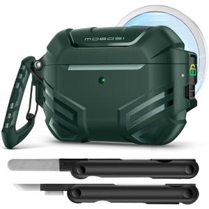 MOBOSI for AirPods Pro 3 Case with Lock, Compatible with AirPod 3rd Gen Cover [Fit for MagSafe], Military Grade Hard Shell for iPods Pro3 with Cleaner Kit & Keychain for Men(2025), Green