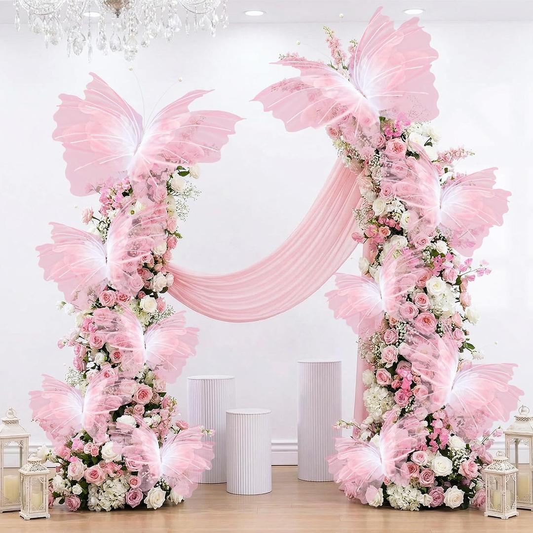 10 Pcs 24'' 20'' 12'' Large Gradient Pink Pearl Butterfly Decoration 3 Size Giant Mariposas Grandes Para Decor Big 3D Silk Butterfly for Indoor Outdoor Wedding Baby Shower Women Birthday Hanging Decor