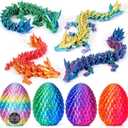 TBOLINE 4PCS 3D Printed Dragon Egg, Articulated Crystal Animals Cool Fidget Toys, Small 3D Printer Dinosaur Eggs Party Favors Toy Classroom Prizes for Kids Boy Girls 5-7 8-12