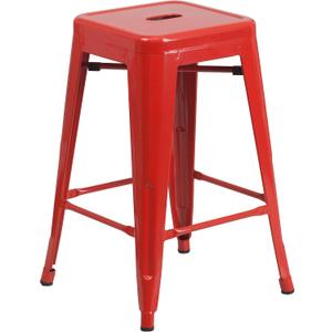Flash Furniture Kai Commercial Grade 24" High Backless Red Metal Indoor-Outdoor Counter Height Stool with Square Seat, Pack of 1