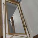 NXHOME Brushed Gold Bathroom Mirror, 48''X24'' Rectangular Wall Mirrors with Geometric Metal Frame for Bathroom Bedroom Living Room, Hang Horizontally or Vertically