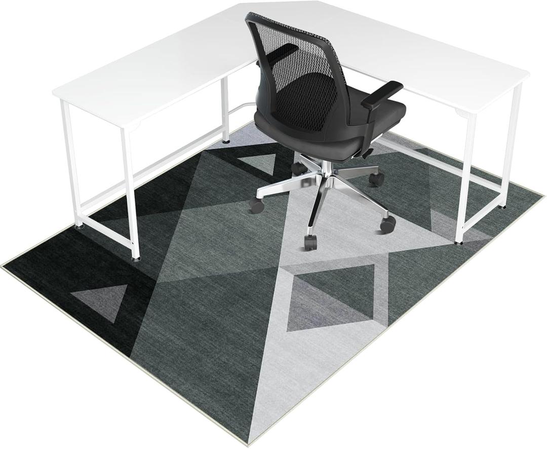 Office Chair Mat for Hardwood Floor & Tile Floor,48"X 60" Heavy Duty Desk Chair Mat for Hard Floors, Under Desk Rug for Rolling Computer Chair, Anti Slip, Low Pile Carpet Floor Protector-Triangle (Triangle Black Gray)