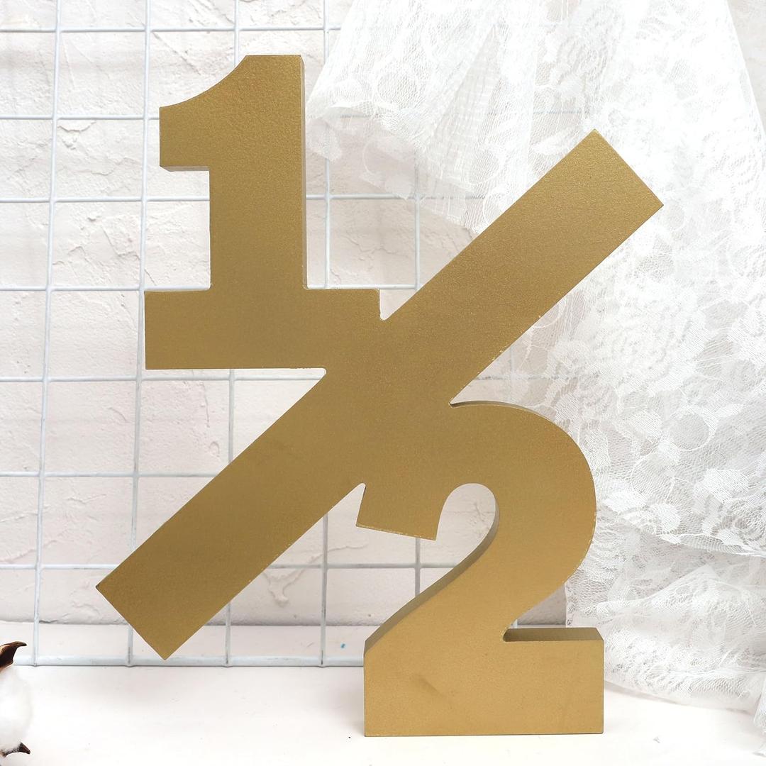 MADENG Wooden Half Birthday Decoration - Standing Half Birthday Table Decor, Boys and Girls Six Months Party Decor, 1/2 Photo Prop Cake Smash