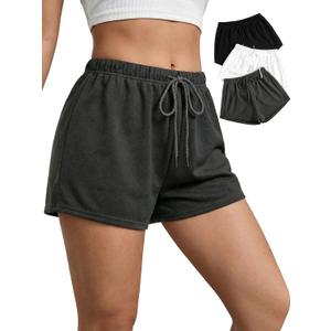 Women's 3 Pack Drawstring Pajama Shorts Summer Elastic Waist Straight Leg Mini Sleep Bottoms Loungewear (M)