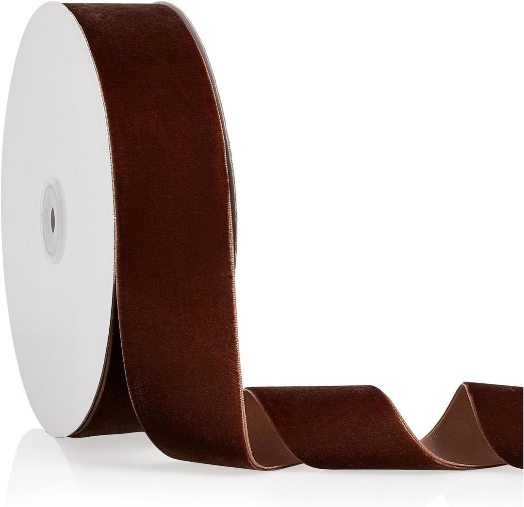 Brown Velvet Ribbon 1.5 inch x 20 Yards, Christmas Ribbon Perfect for Christmas Tree Wreath Flower Bouquet Decoration, Handmade Crafts Ornaments, Gift Wrapping & Bow Making