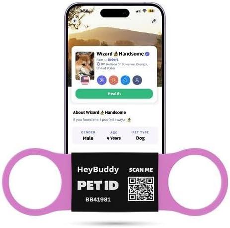2 x HeyBuddy Slide Series - QR Code Smart Pet Tags for Dogs & Cats, Personalized Pet Tag Stores Multiple Information, Includes Passive Location Tracking, Real-Time Notification & Community Alerts (Large, Pink)