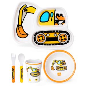 Lehoo Castle Kids Plates and Bowls Sets, Kids Dinnerware Set Includes Plate, Bowl, Cup and Tableware, Made of Durable Material, Perfect for Child, Toddler Utensils Self Feeding (5 Piece Construction) (Yellow)