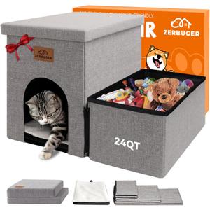 Dog Stairs 15" H, 2-Step Wider Dog Steps for Small/Medium/Large Old Dogs Cats, Folding Sturdy Storage Pet Stairs Climbing Bed Couch, Dog Ramp for Car Hold Up to 150 lbs(Gray, with Condo)