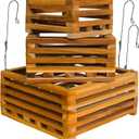 Set of 3 Strong Wooden Orchid Baskets with Hangers, Vanda Baskets for Outside