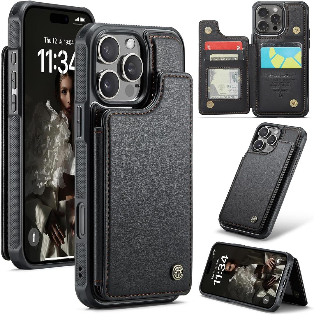 bemal for iPhone 16 Pro Wallet Case with Card Holder, RFID Blocking, Shockproof Leather Kickstand for Men and Women, Durable Protective Phone Cover for 6.3", Black