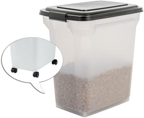 Iris Ohyama, Pet Food Storage Container Airtight for Animals with Wheels, Scoop and Flap lid, Plastic (PP) BPA-Free, L46 x W34 x H50.5 cm, ATS-L, Black