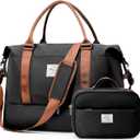Weekender Bags for Women, Travel Duffel Bags with Shoe Compartment,Personal Item Travel Bag for Airlines, Carry on Overnight Tote Bag for Women with Toiletry Bag，Black&Brown