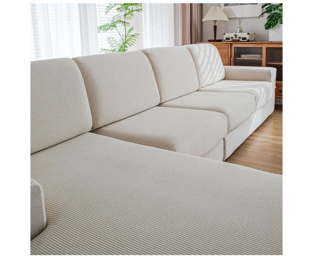 Couch Cushion Covers, Comfort Soft Magic Sofa Covers Washable Stretch Resistant Slipcovers for Sectional and L Shaped Seats Furniture Protectors for Pets 1PC Back Couch Cover, Ivory