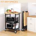 PLKOW Foldable Kitchen Cart with Solild Oak Wood Top, Rolling Kitchen Island on Wheels, 3-Tier Storage Utility Cart for Microwave, Toaster Oven, Small Spaces, 25.39 x 19.6 x 35.83 inches