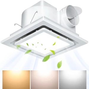 Gopper Bathroom Exhaust Fan with Light 12in Panel,3000K/4500K/6000K 12W Square LED,141CFM,1Sones,110V 45W Quiet Bathroom Ventilation Exhaust Fan for Shower/Restroom/Office/Home (12INCH CHANGE LIGHT)