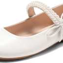 Coutgo Girls Mary Jane Dress Shoes Girl Flower Shoes Bow Pearls Ballet Flats Princess Wedding Shoes, 3Y