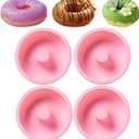 4 Inches Silicone Donuts Pan Set, 4 Pieces Non-stick Pastry Molds Cake Baking Molds for Bagel and Doughnut Cake Pans (Pink)