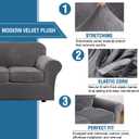 H.VERSAILTEX Rich Velvet Stretch 2 Piece Cover Chair Slipcover Sofa Cover Furniture Protector Couch Soft with Elastic Bottom Chair Couch Cover with Arms Width Up to 49 Inch(Chair,Grey)