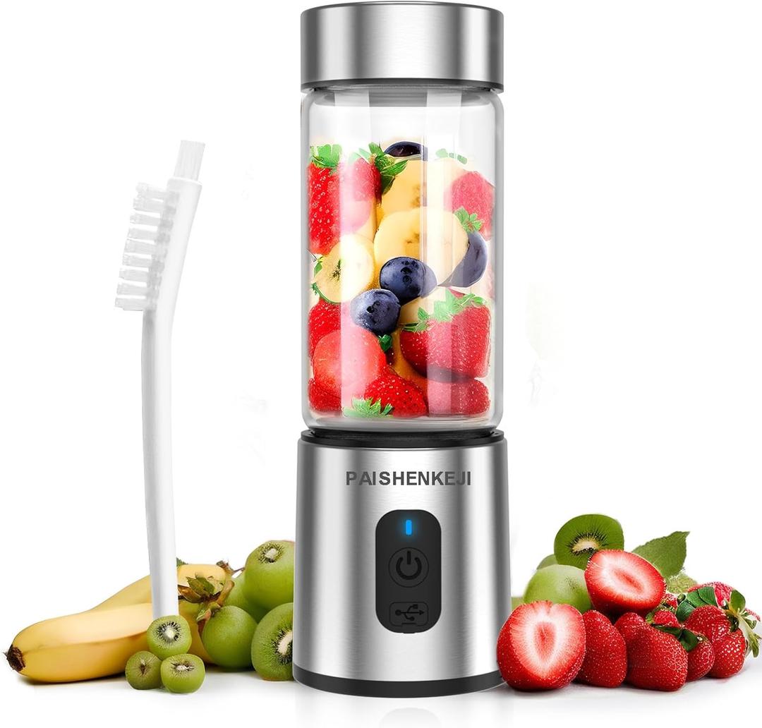Glass Portable Blender Smoothies: Mini Personal Blender Shakes and Smoothies Small USB Rechargeable, Baby Food Travel Beach Office Sports Kitchen Gym Use