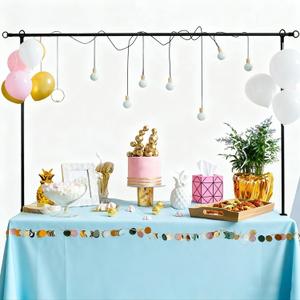 Over The Table Rod Stand with Clamps, Adjustable Metal Balloon & Flower Arch Kit (29"-42" Tall, 28"-98" Length),Black Table Arch Frame Hanging Party Decor for Wedding Birthday Home Party Decoration
