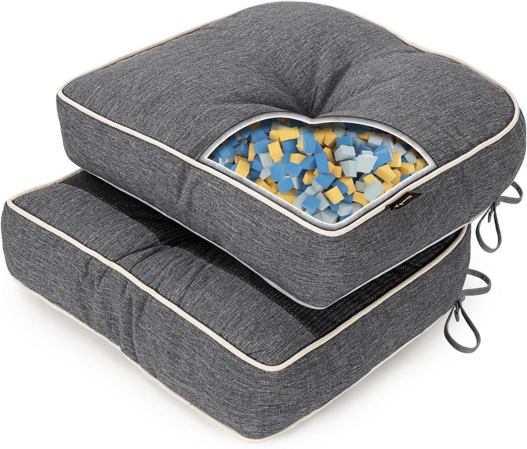 SUNROX LokGrip Non Slip Gel Memory Foam Chair Cushions for Tailbone Pain Relief, Tufted Stain Resistant Thicken Durable Seat Pad Cushion for Kitchen Dining Office 17"x16" Set of 2, Heather Charcoal