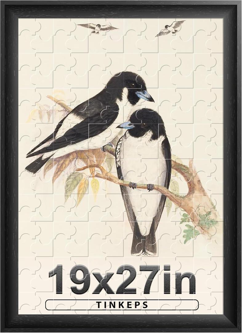 19x27 Picture Frame Black with Black Backboard, Wooden Curved Extra Wide Edges Puzzle Frame, Vintage Style Poster Frame 19x27 for Wall Decor.