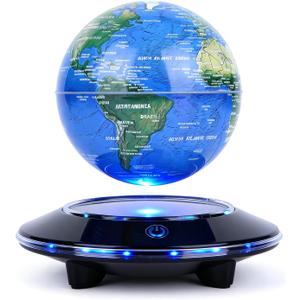 Levitating Globe, Floating Globe 6 Inches, Magnetic Levitation Rotating World Map Globes Lamp with LED Lights for Home Office Decoration, Night Lights Gifts (White Light)