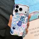 Case Compatible with iPhone 17 Pro,Scratch Resistant Hybrid 2-Layer Hard Shell Phone Case,Ball Blue Bow Flower Collage Aesthetic