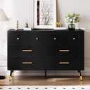 DWVO 6 Drawer Dresser, 47.2" Wide Black Wooden Drawers Storage Dresser with Golden Metal Handle  Anti-Tipping Device, Modern Double Chest of Drawers for Bedroom,Hallway, Entryway, Living Room