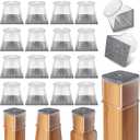 Ansible 24 Pcs Chair Leg Floor Protectors Square, Silicone Felt Furniture Leg Pads Caps Covers for Hardwood Floors (Fit: 3/4" to 1-1/16") (Clear)