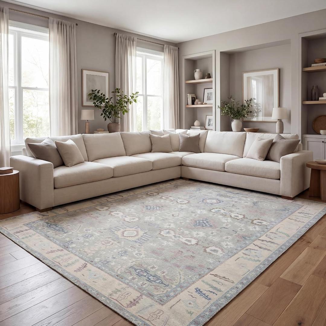 Kuden 8x10 Large Area Rug, Washable Living Room Rug, Vintage, Non-Slip