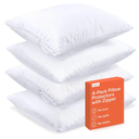Ultra Soft Pillow Protectors with Zipper Queen Size - Set of 4 Breathable Pillow Covers - 100% Protection Against Stains, Dust & Dirt - Machine Washable (White)