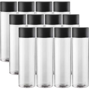 12-Pack Empty Plastic Juice and Water Bottles, 400ml Reusable Containers with Black Lids for Smoothies, Sensory Crafts, and Calm Down Activities