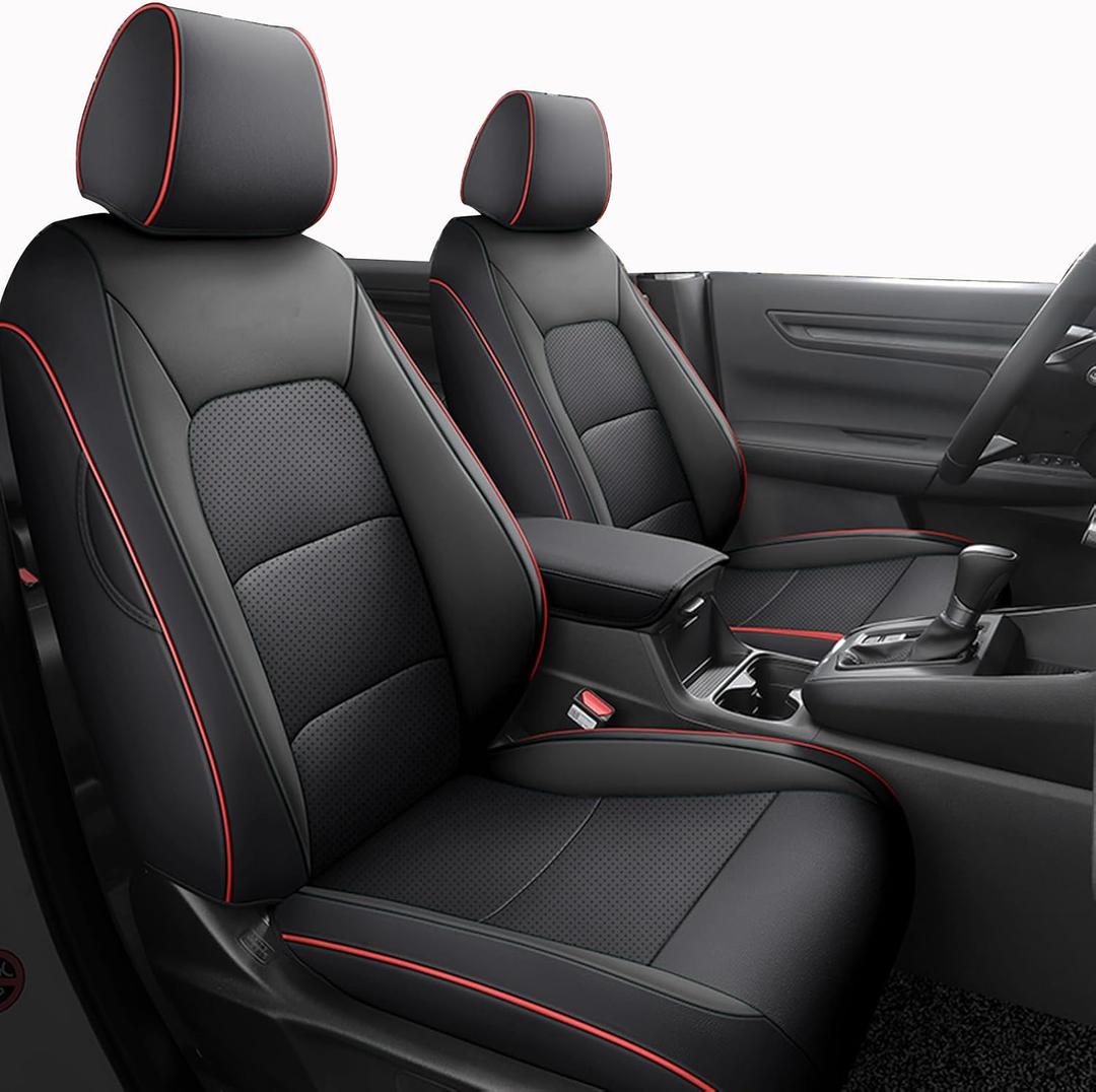 HKZ Fit CRV Car Seat Covers Full Set for Honda CR-V 2015 2016 CRV Sport;EX;EX-L;LX;Touring;Special Edition AWD/2WD - Leather (Black with Red Trim)