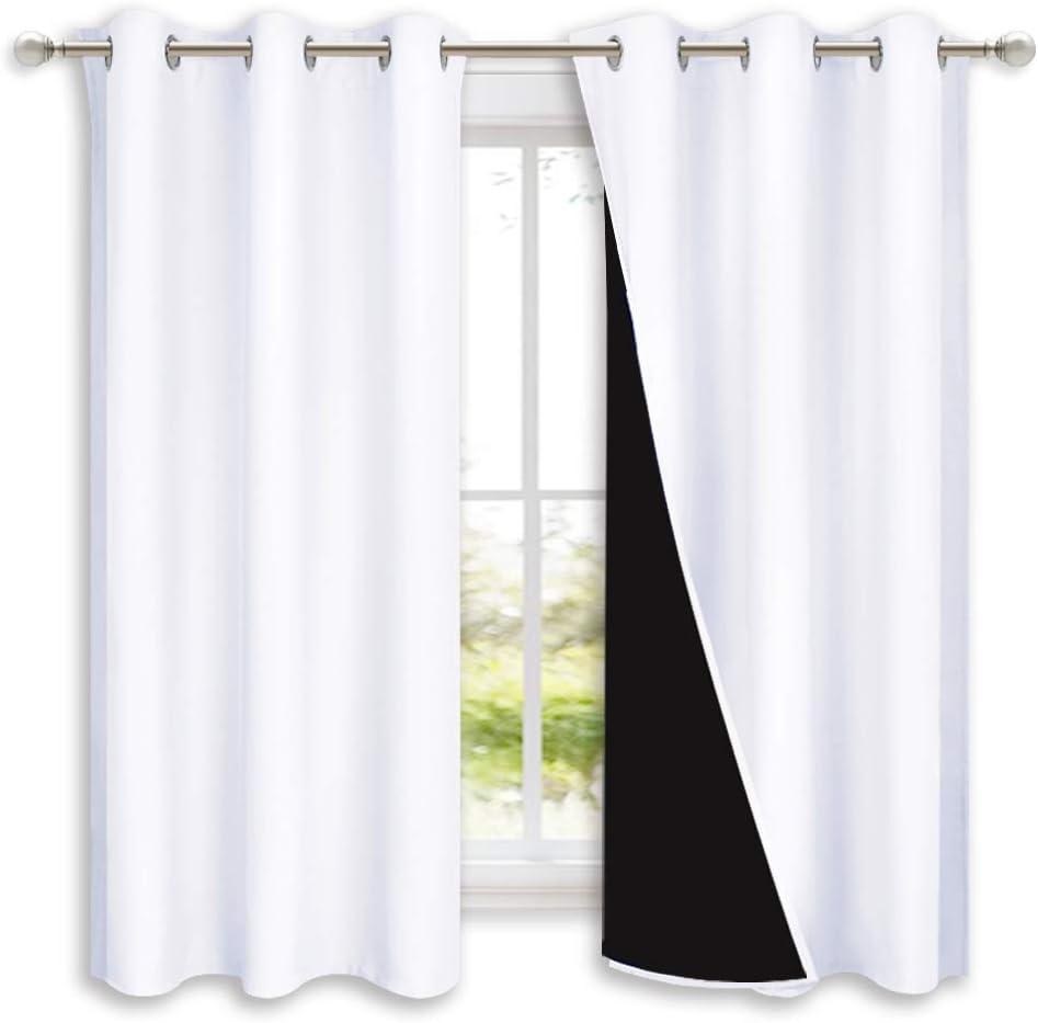 NICETOWN Pure White 100% Blackout Lined Curtains, 2 Thick Layers Completely Blackout Window Treatment Panels Thermal Insulated Drapes for Kitchen (1 Pair, 42-inch Width x 63-inch Length Each Panel)