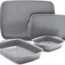 GreenPan Premiere Ovenware Healthy Ceramic Nonstick 4 Piece Bakeware Set, PFOA and PFAS-Free, Rectangular, Square, Quarter, Half Sheet Baking Pans, Warp-Free, Oven Safe to 600F, Dishwasher Safe, Gray