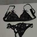 RSLOVE Women Lingerie Sets with Garter Belt 3 Piece Lace Teddy Babydoll Bodysuit (Small, Black)