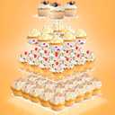 Cupcake Stand with Lights, 4 Tier Cupcake Holder, Light Up Cupcake Stand for 24 Cupcakes, Dessert Table Display Set for Weddings, Christmas, Birthday Parties (Yellow Light)