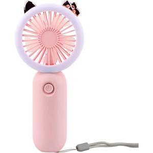 Pink Portable Rechargeable Mini Fan with LED Ring Light – Outdoor Personal Cooling