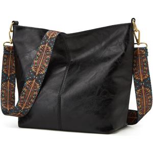 Hobo Bag for Women Crossbody Handbags Large Designer Ladies Bucket Purse PU Leather Shoulder Bags with Wide Shoulder Strap (One Size, Black)